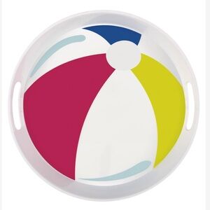 Vibrant Summer Fun Beach Ball Plastic Acrylic SERVE WARE Serving Tray 15” Round